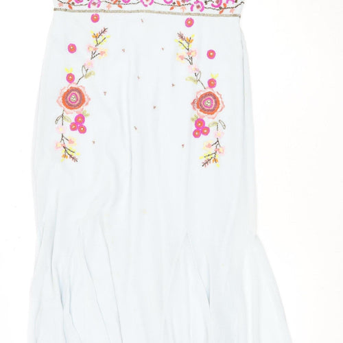 Monsoon Women's Blue Maxi Dress Size 14 Embroidered