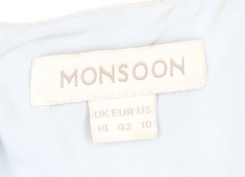 Monsoon Women's Blue Maxi Dress Size 14 Embroidered