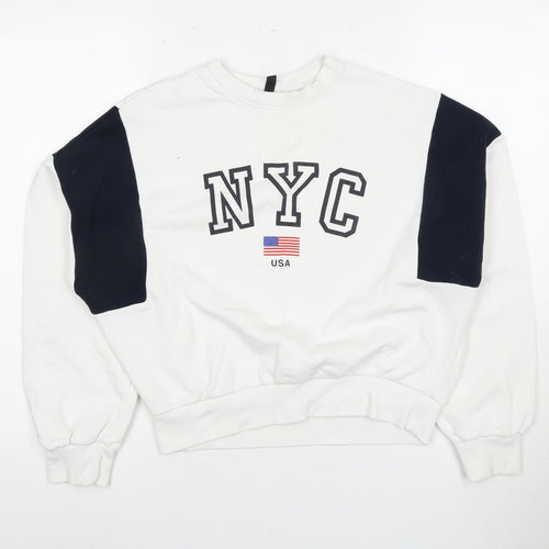 H&M Unisex White NYC Sweatshirt, Size 10, Casual Style