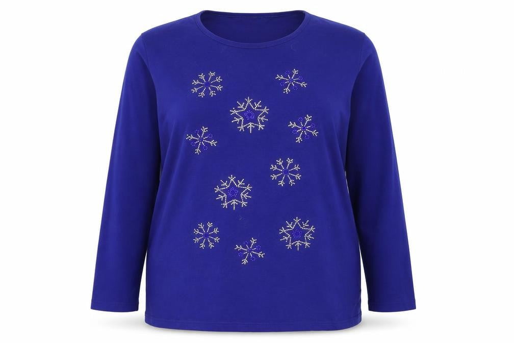 Front view of Isle Women's Blue Rhinestone Long Sleeve Tshirt - L