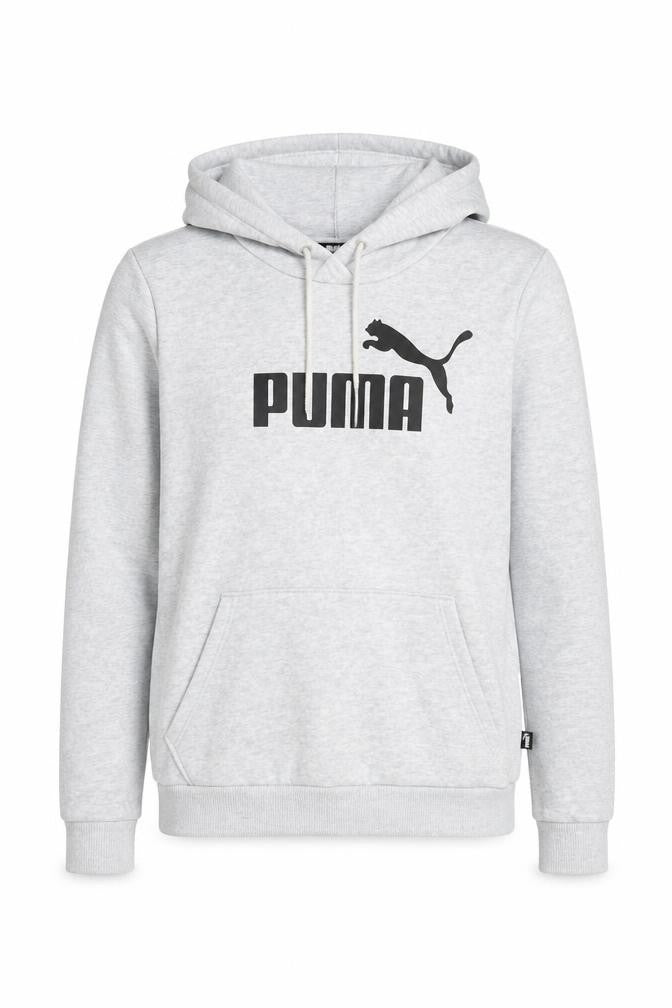 Front view of Puma Grey unisex pullover hoodie, regular fit, size 8