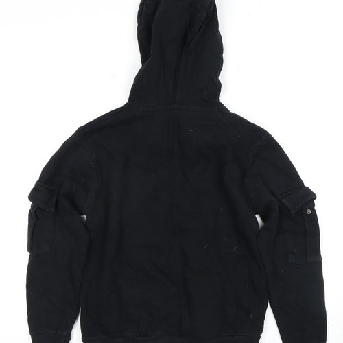 Boys DFND Black Pullover Hoodie with Logo and Zipper Accents, Size 12