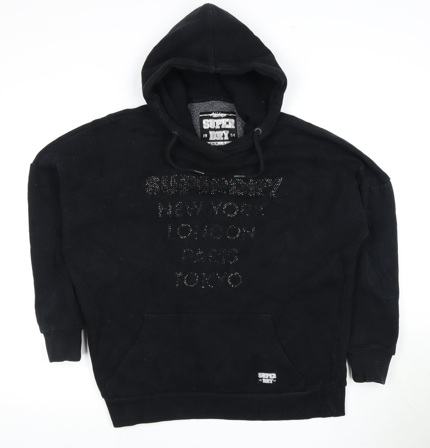 Superdry Women's Black Pullover Hoodie UK 10 Cotton Blend
