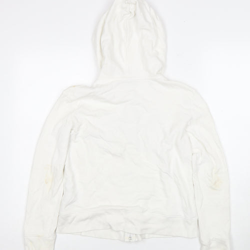 GAP Girls White Full Zip Hoodie - Size 14-16 Years, Logo Accent