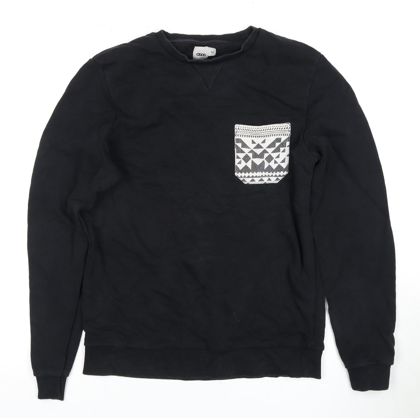 ASOS Men's Black Geometric Pocket Pullover Sweatshirt M