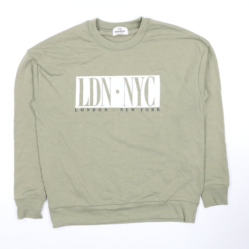 Pull&Bear Men's Green Graphic Pullover Sweatshirt S