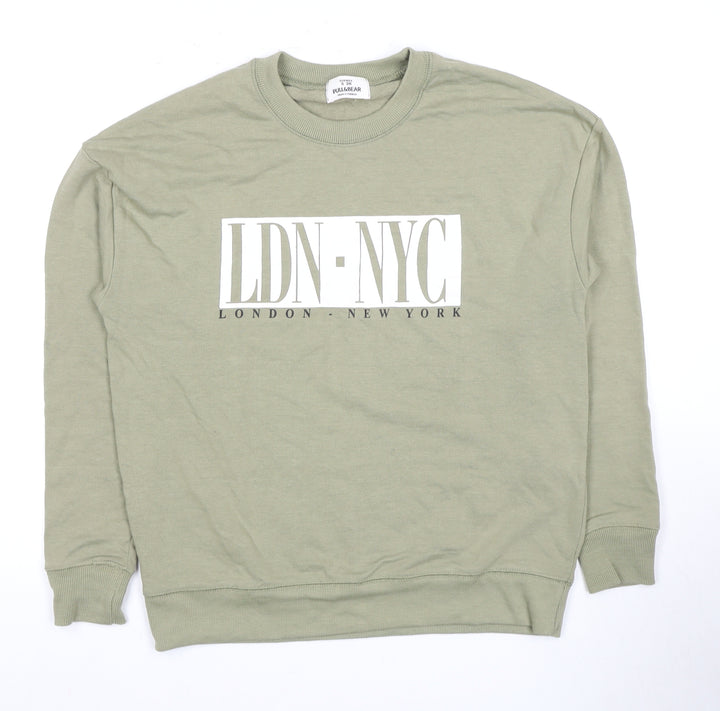 Pull&Bear Men's Green Graphic Pullover Sweatshirt S
