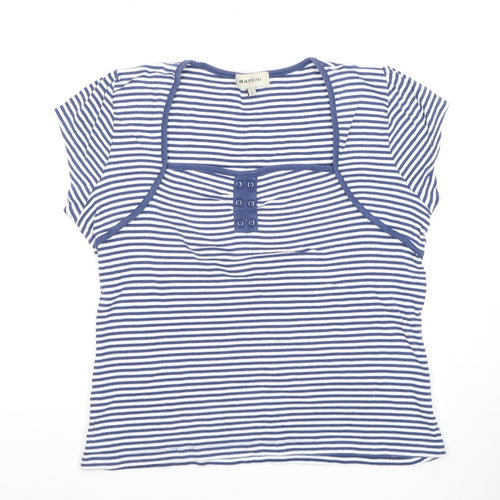 BASSINI Women's Blue Striped T-Shirt L