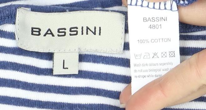 BASSINI Women's Blue Striped T-Shirt L