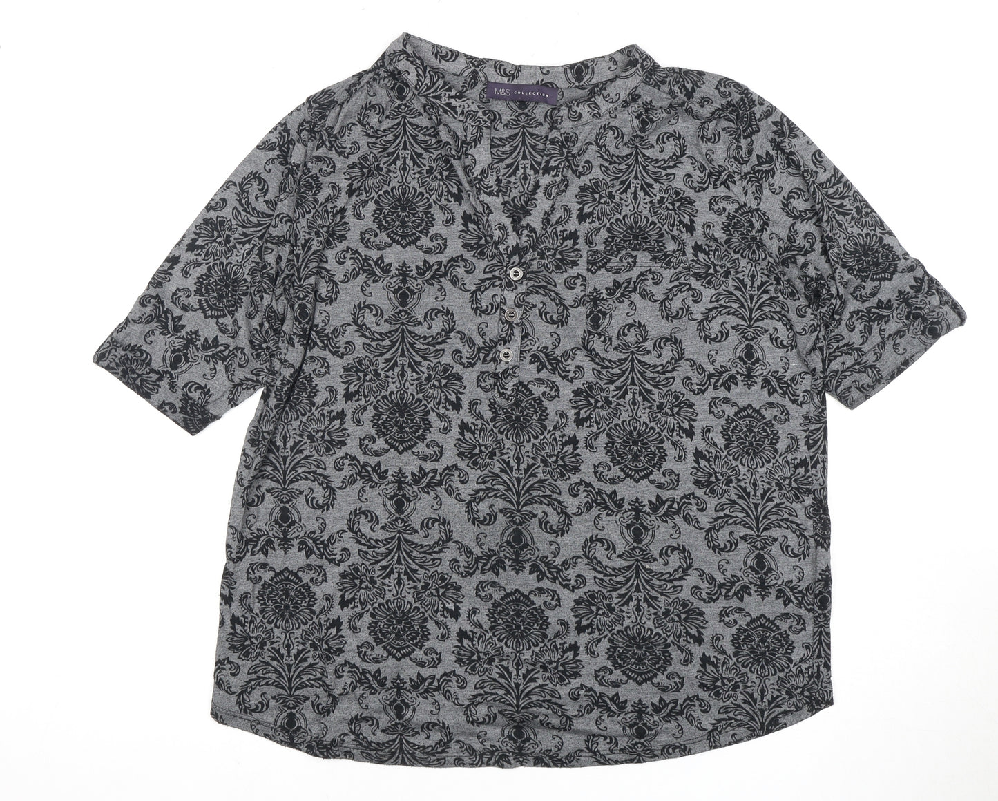 Marks and Spencer Women's Black Floral Top, Size 14
