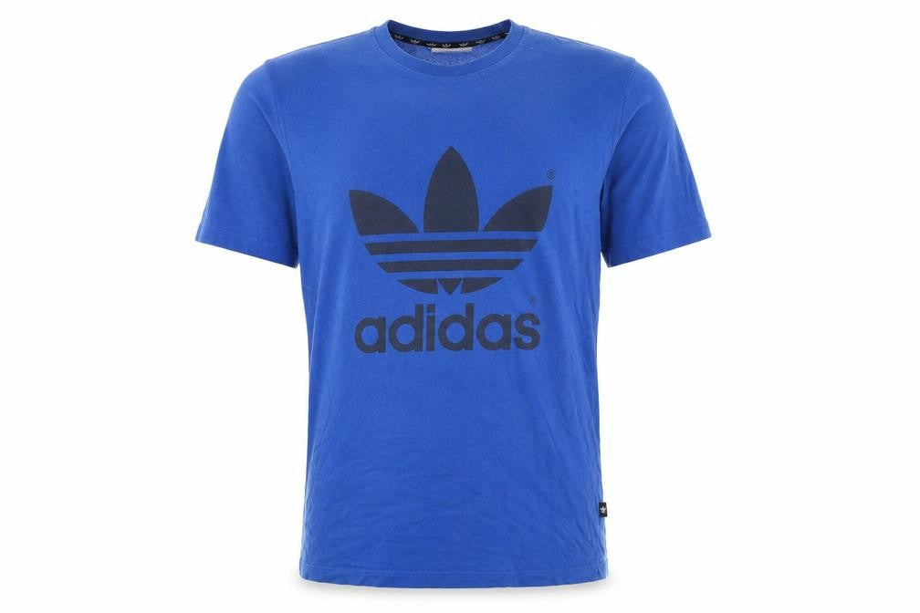 Front view of Adidas Men's Blue Graphic Logo T-Shirt