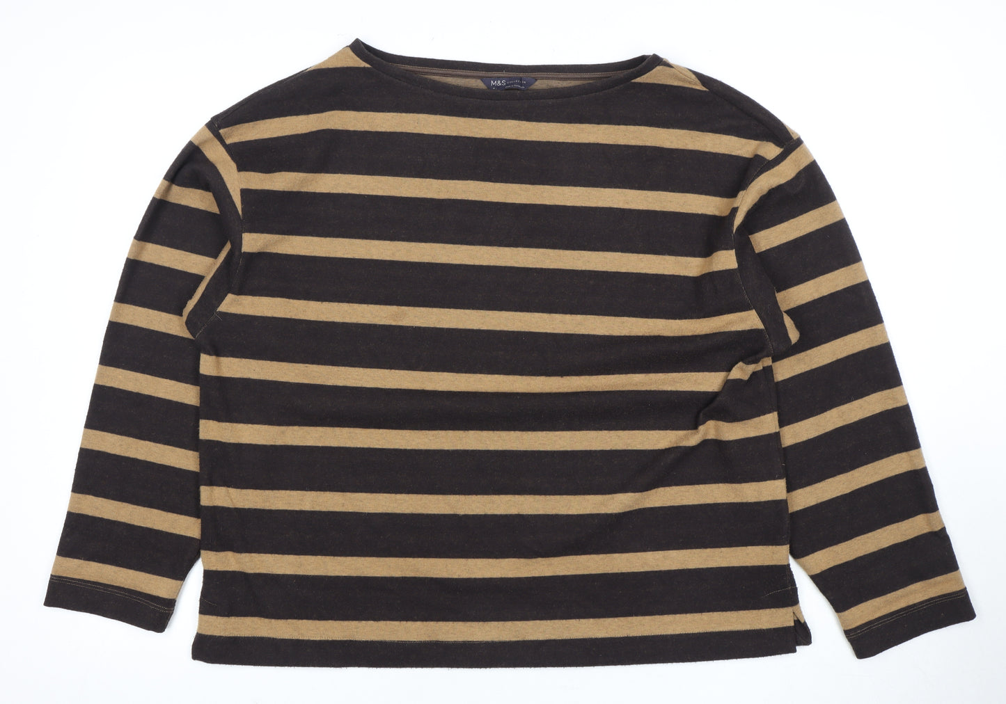 Marks and Spencer Women's Brown Striped T-Shirt Size 16