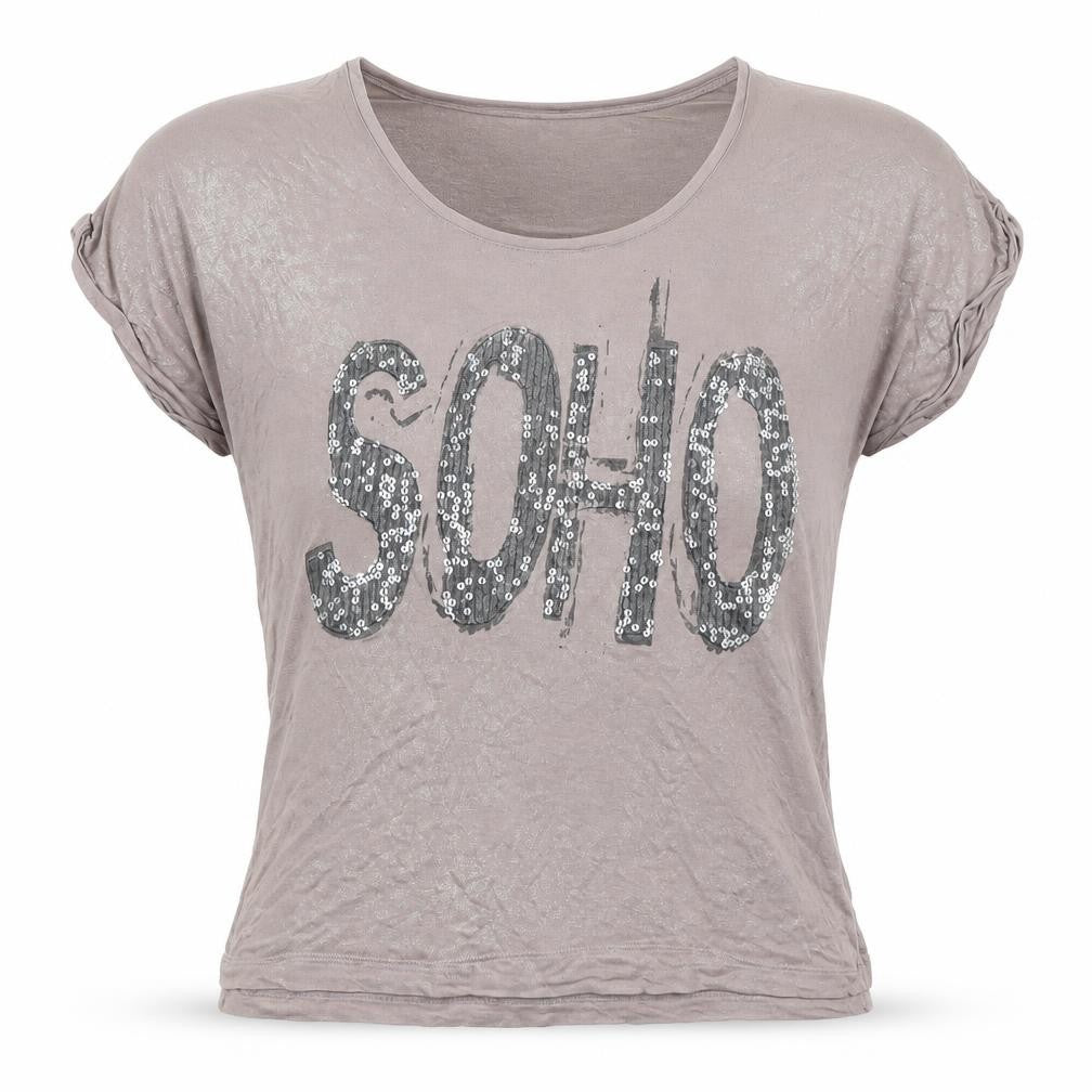 Front view of Vero Moda Women's Grey Sequined T-Shirt, size L