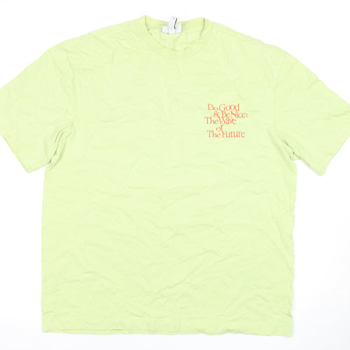 H&M Green Men's Relaxed Fit Graphic T-Shirt Medium