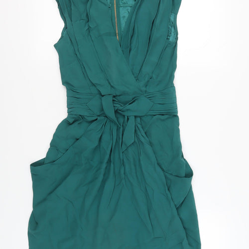 Whistles Women's Green Silk V-Neck Dress Size 8