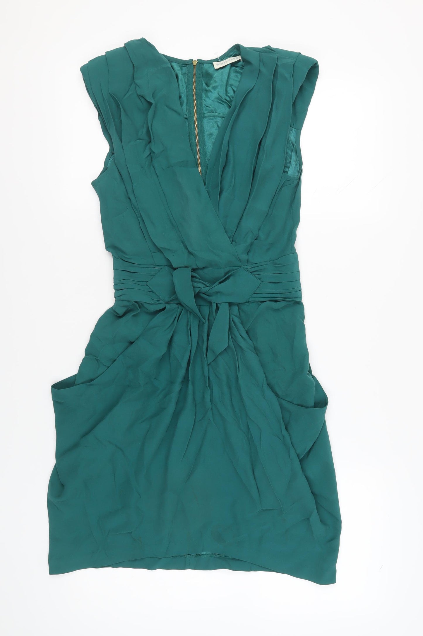 Whistles Women's Green Silk V-Neck Dress Size 8