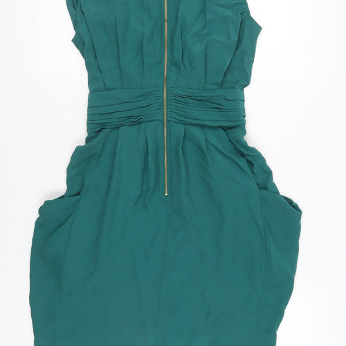 Whistles Women's Green Silk V-Neck Dress Size 8