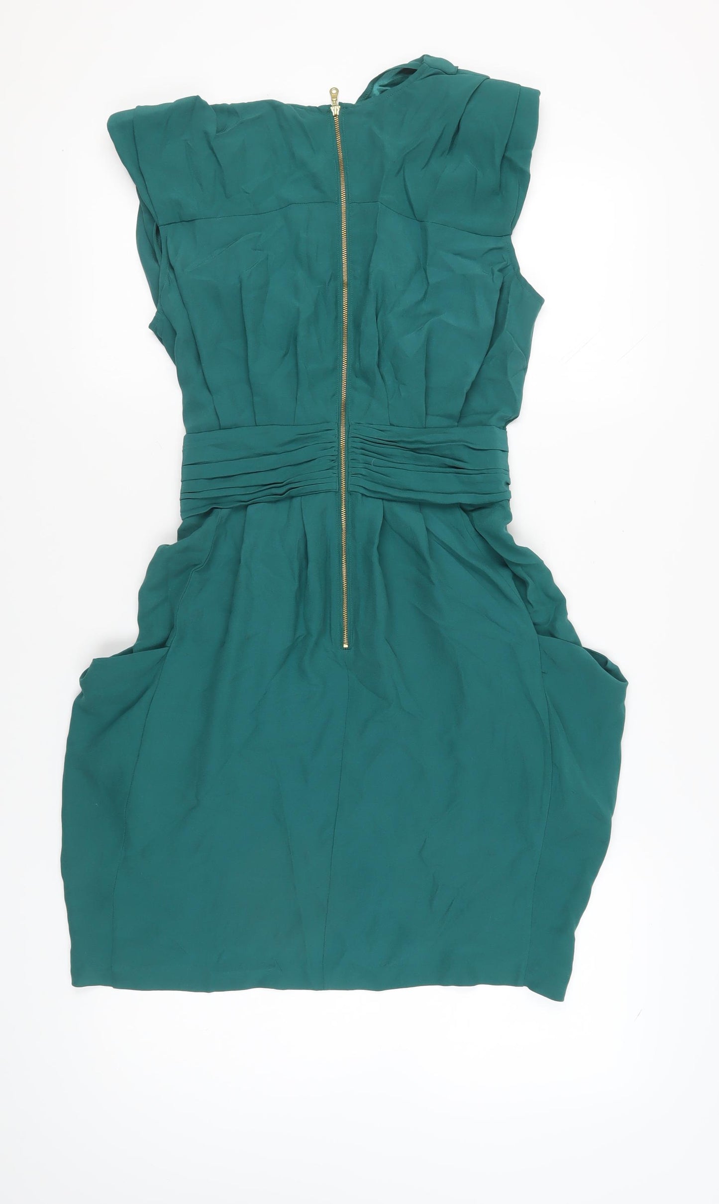 Whistles Women's Green Silk V-Neck Dress Size 8