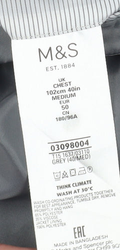 Marks and Spencer Men's Grey Blazer, 40R, Single-Breasted