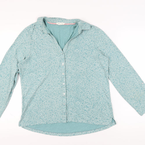 White Stuff Women's Blue Floral Button-Up Shirt Size 14