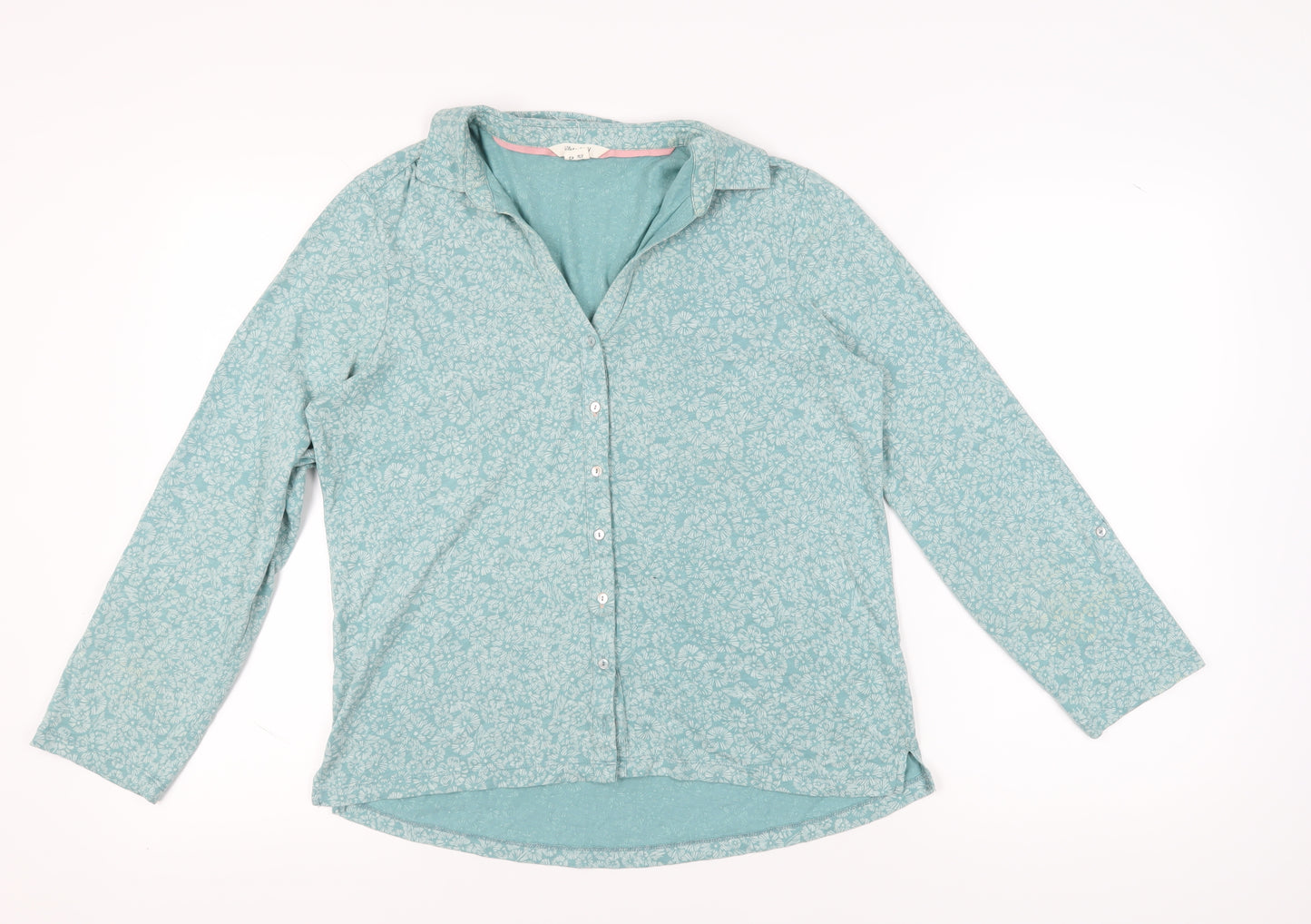 White Stuff Women's Blue Floral Button-Up Shirt Size 14