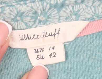 White Stuff Women's Blue Floral Button-Up Shirt Size 14