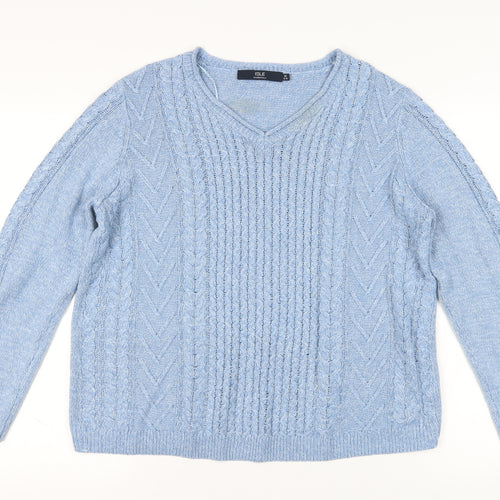 ISLE Women's Blue V-Neck Pullover Jumper M
