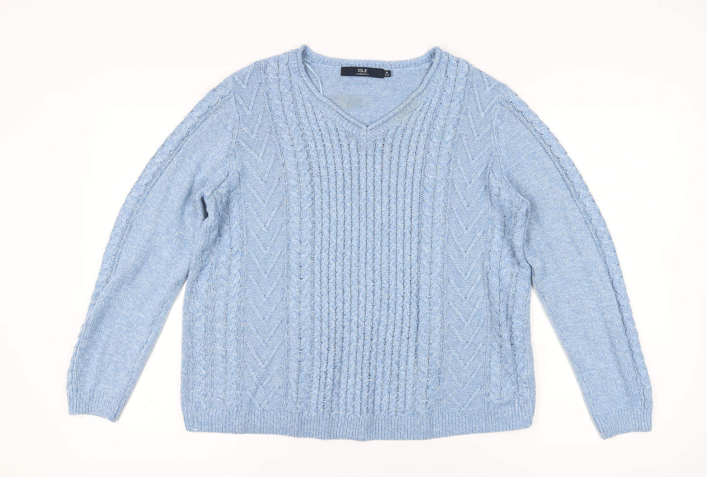 ISLE Women's Blue V-Neck Pullover Jumper M