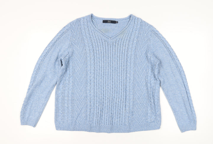 ISLE Women's Blue V-Neck Pullover Jumper M