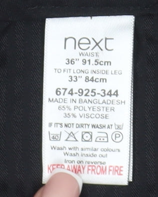 Next Men's Black Trousers 36 Inch Waist, Stylish Flat Front
