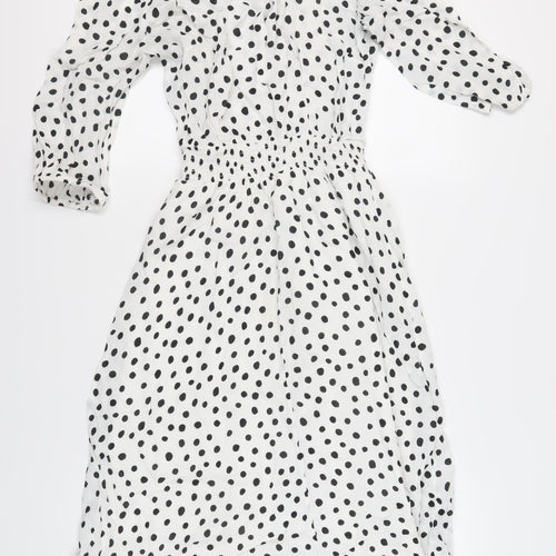 SOSANDAR Women's White Polka Dot Midi Dress - Size 8