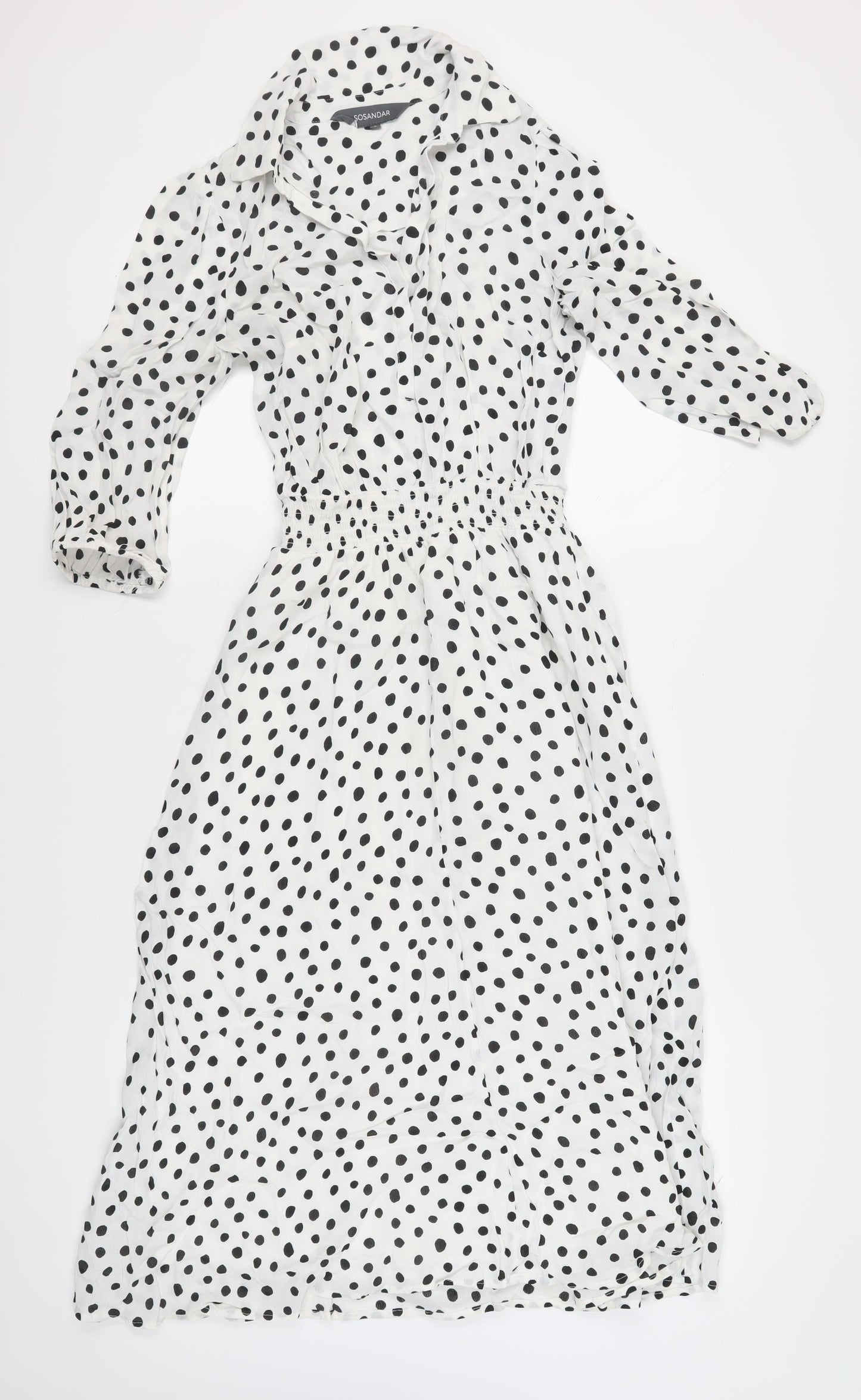SOSANDAR Women's White Polka Dot Midi Dress - Size 8