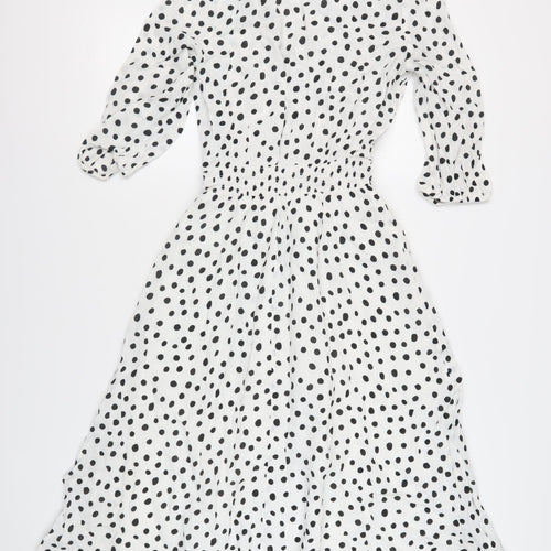 SOSANDAR Women's White Polka Dot Midi Dress - Size 8