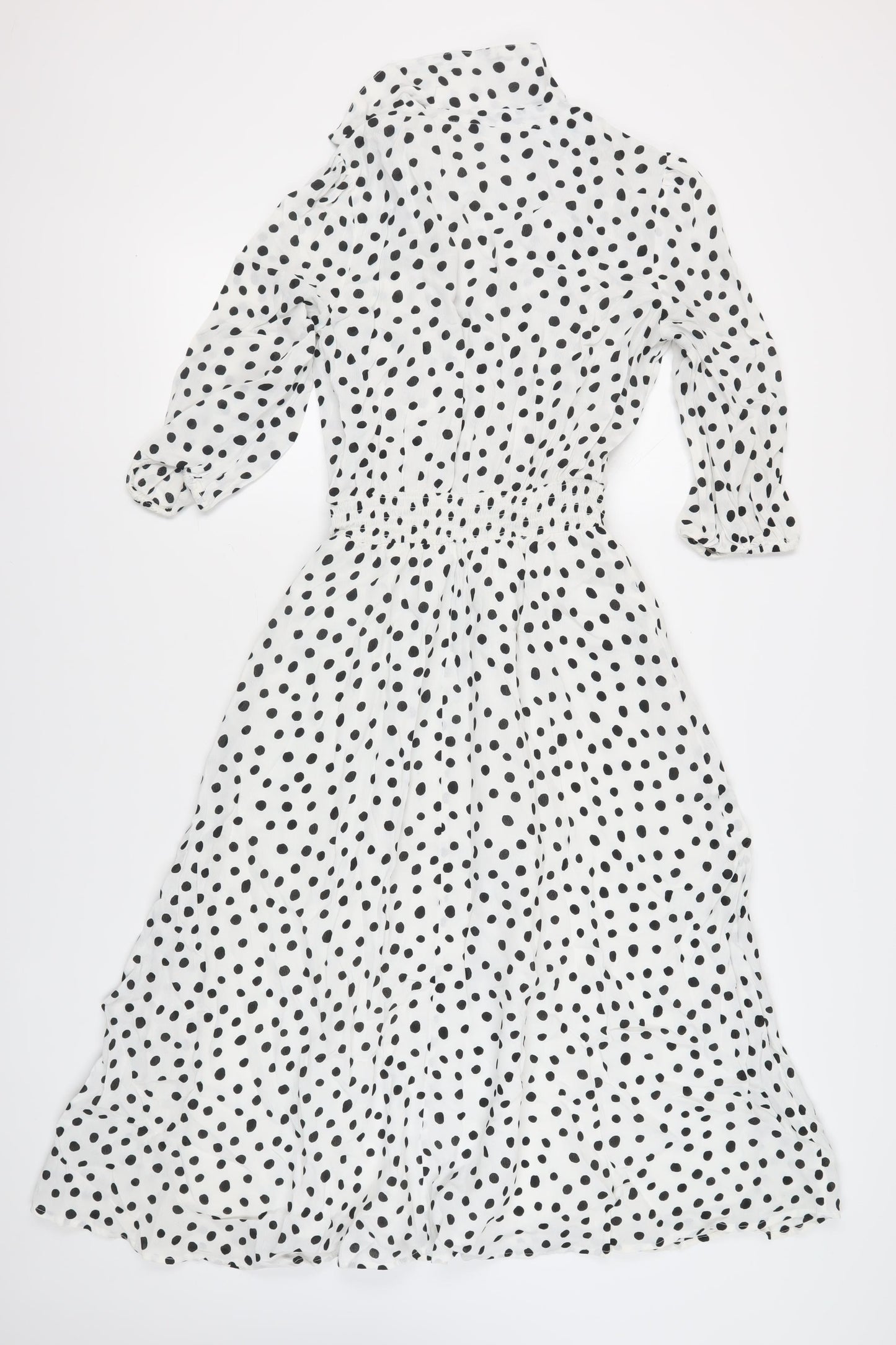 SOSANDAR Women's White Polka Dot Midi Dress - Size 8