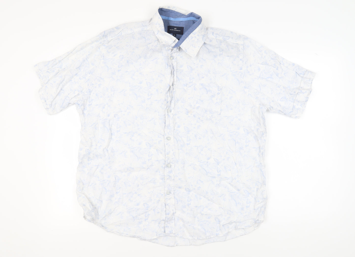 Marks and Spencer Men's White XL Floral Linen Shirt