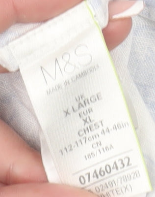 Marks and Spencer Men's White XL Floral Linen Shirt