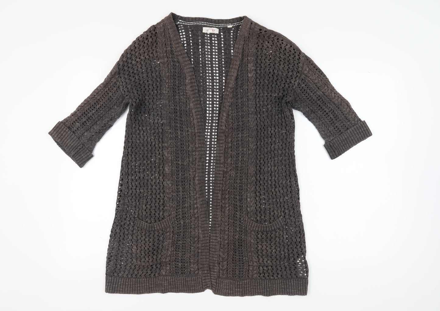 Fat Face Women's Grey Open-Knit Cardigan Size 10