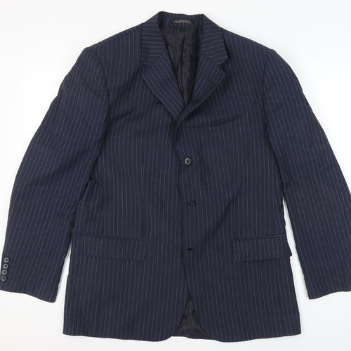 AL ZOUZOU Men's Blue Striped Suit Jacket Size 42