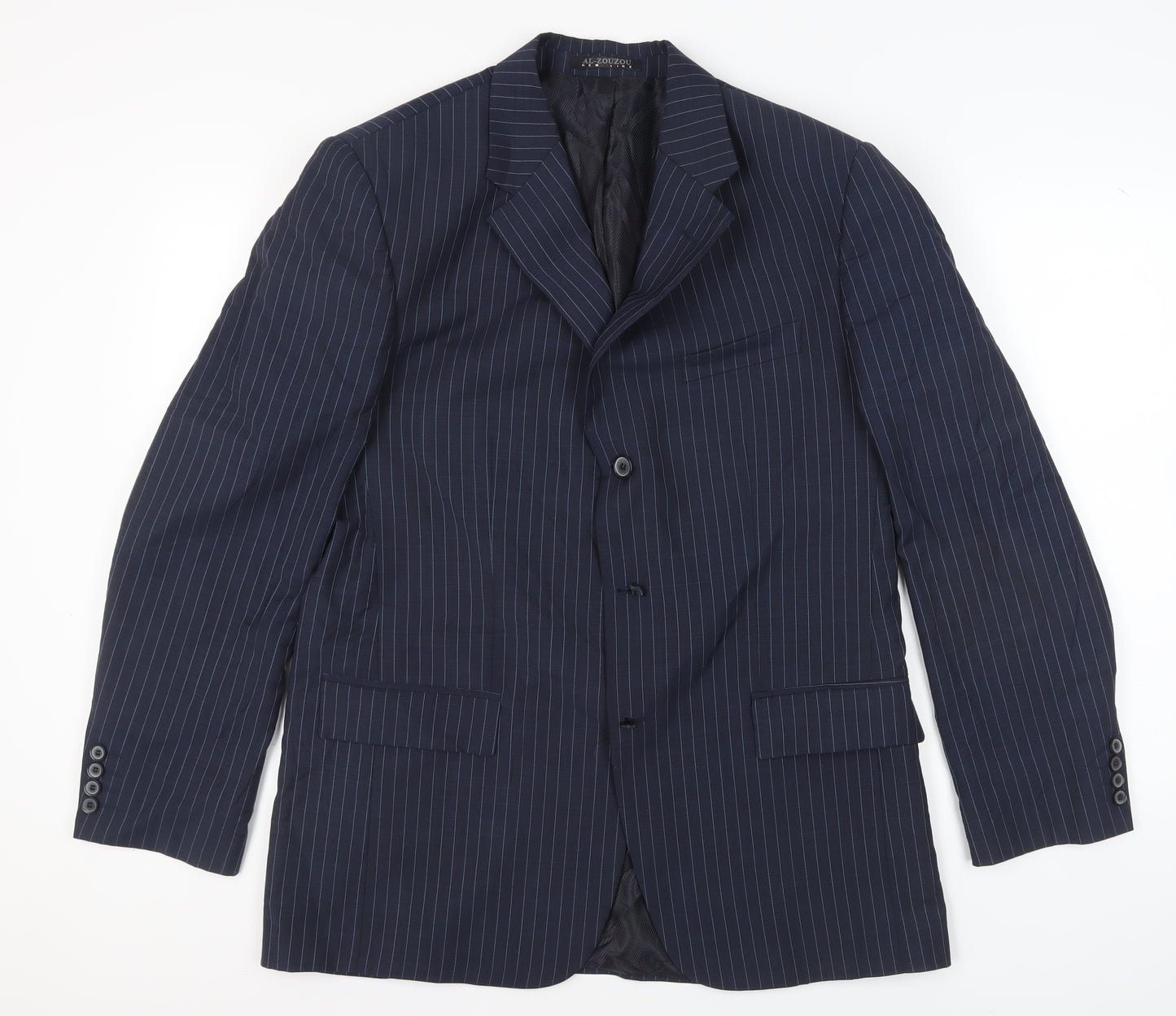 AL ZOUZOU Men's Blue Striped Suit Jacket Size 42