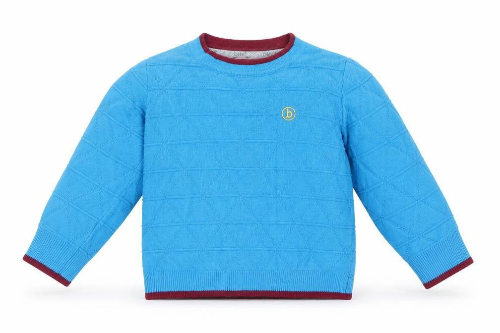 Front view of Baker by Ted Baker unisex blue argyle jumper, 18-24 months