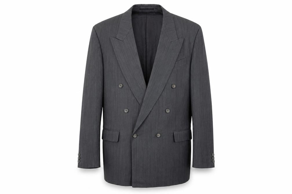 Front view of St Michael Men's Grey Double-Breasted Blazer, 42L