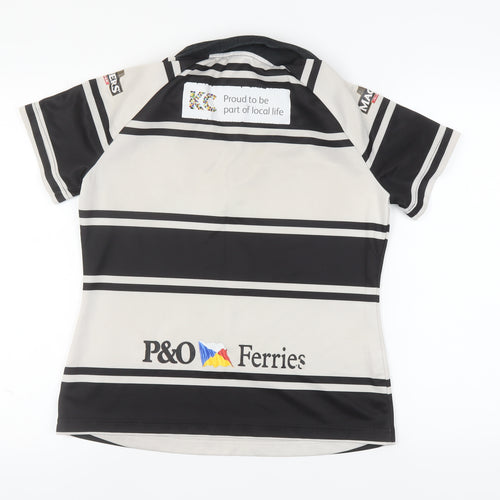ISC Women's Black Polo Shirt, Size 12, Stripe Pattern