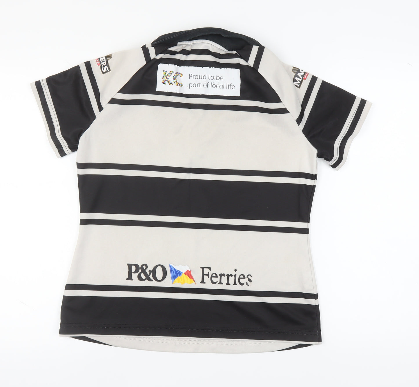 ISC Women's Black Polo Shirt, Size 12, Stripe Pattern