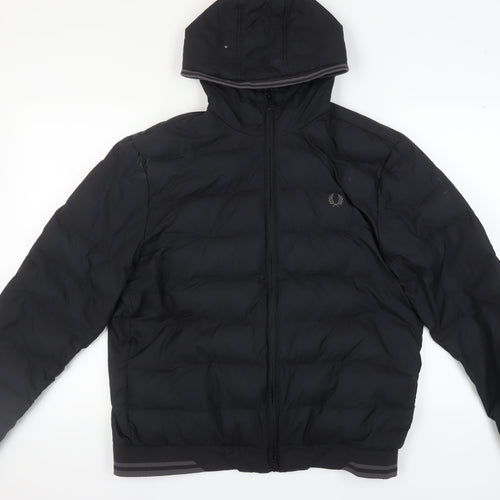 Fred Perry Men's Black Puffer Hooded Jacket L