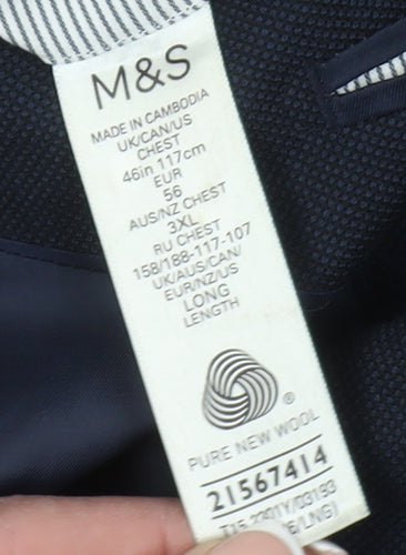 Marks and Spencer Men's Blue Blazer 46L Wool Jacket