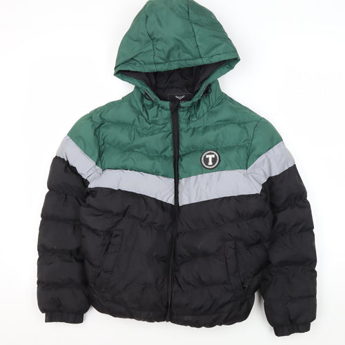 Threadboys Boys Green Colourblock Puffer Jacket 9-10 Years