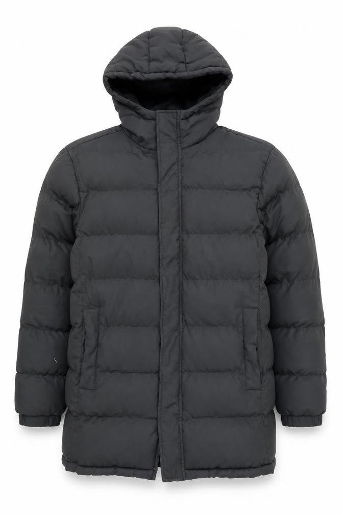 Front view of Brave Soul Men's Black Puffer Jacket M Hooded