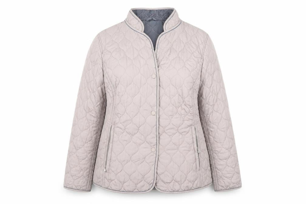 Front view of VIZ A VIZ Women's Beige Quilted Jacket, size 16