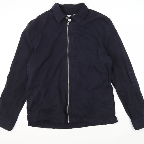 Topman Men's Blue Cotton Zip Jacket Size L