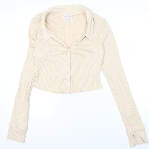 Out From Under Women's Beige XL Cropped Button-Up Top